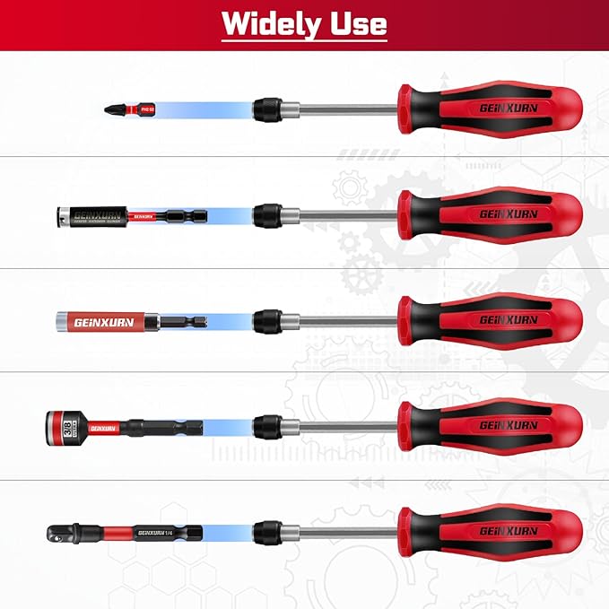 42Pcs Impact Screwdriver Set,Impact Screwdriver Bit Set Phillips/Hex/Torx/Square/Slotted Insert Power Bits Tips,Impact Nut Driver,Bit Holder and Screwdriver Handle with Red Storage Box Case