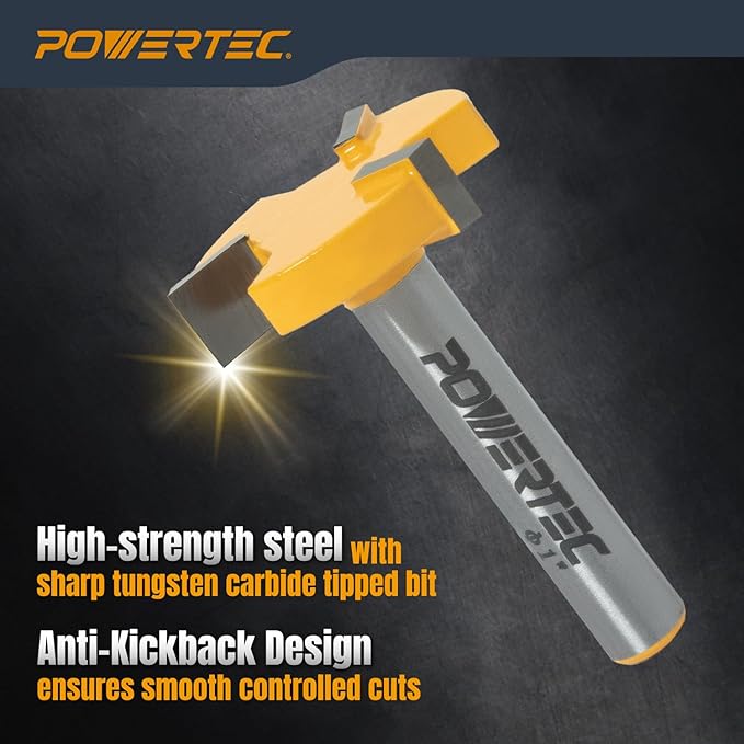 POWERTEC Slab Flattening Router Bit, CNC and Surfacing Router Bit 1/4 Shank, 1" Diameter, 1/4" Cutting Depth, Router Planer Bit - Perfect for Spoilboard Surfacing, Wood Milling Planing - 2PK, 73057-P2