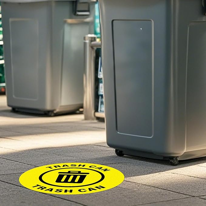 5 Pack Trash Can Sign 17횞17 Inches Large Self Adhesive Sticker Caution Safety Vinyl Waterproof Signage for Industrial Workplace Business Office