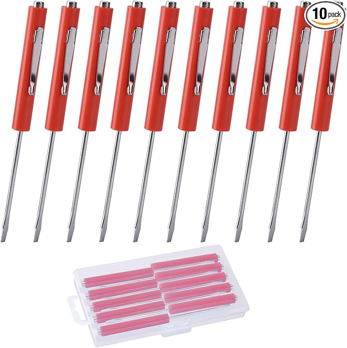 Pocket Screwdriver with Magnet 10PCS Mini Magnetic Pocket Flathead Screwdriver with Clips ?밪lotted Screwdriver Set for Automotive Technicians, Mechanicians, Electricians ??Red