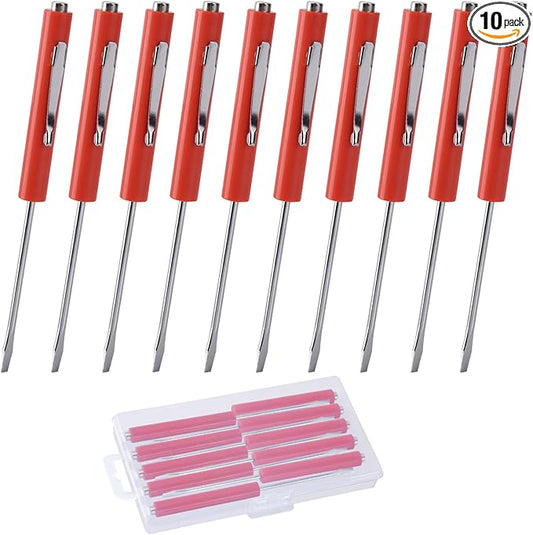 Pocket Screwdriver with Magnet 10PCS Mini Magnetic Pocket Flathead Screwdriver with Clips ?밪lotted Screwdriver Set for Automotive Technicians, Mechanicians, Electricians ??Red