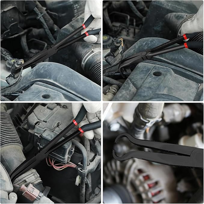 WISEUP 5Pcs Long Needle Nose Pliers Set 竊똏remium Carbon Steel竊?1" Long Reach Straight 竊?5째 Bent Nose 竊?0째 Bent Nose Plier竊똃iagonal Pliers for Narrow Spaces