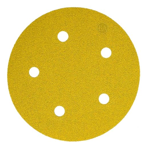 Benchmark Abrasives 6 Inch Sanding Discs Hook and Loop, Aluminum Oxide Stearated Gold 5 Holes Adhesive Sandpaper for Surface Blending, Automotive - Orbital Sander Sandpaper (50 Discs), 60 Grit
