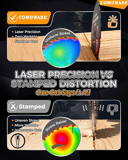 COMOWARE 7-1/4“ Circular Saw Blade 10pcs, 24T ATB Circular Saw Blade, 5/8" Arbor, Laser-Cut Ultra-Thin Kerf, Anti-Vibration, Teflon Anti-Stick, Miter Saws Blades for Hardwood and Precision Cutting