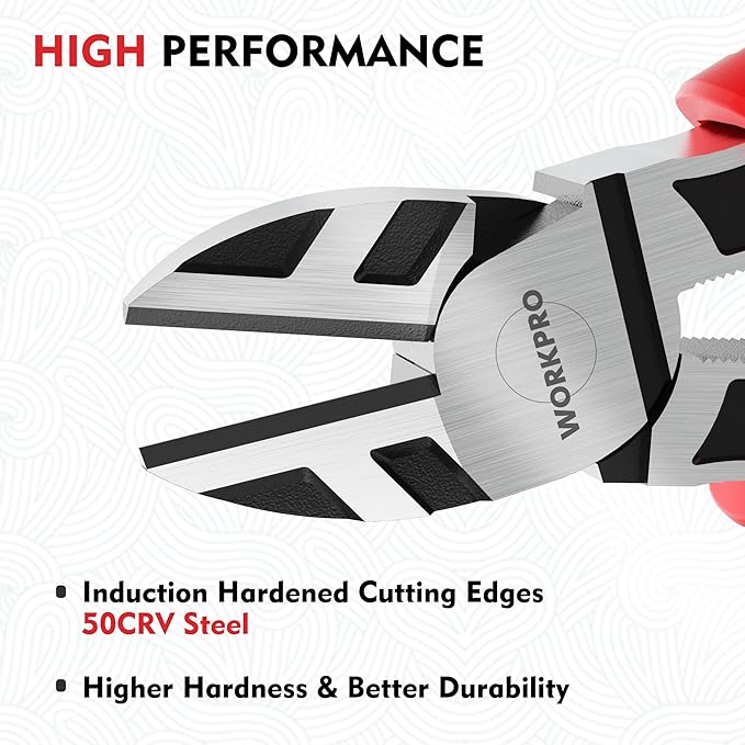 WORKPRO 6??Wire Cutters Heavy Duty CRV Steel, Diagonal Pliers for Cutting Wires Craft, Comfort Grip Handle