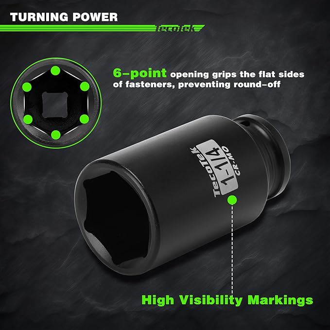 1/2" Drive Deep 6-Point Impact Socket Set, 8-Piece Standard SAE Spindle Axle Nut Impact Socket Set, Cr-Mo, 1-Inch to 1-1/2-Inch Size
