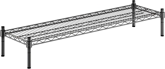 14" x 48" x 8" Black Epoxy Wire Storage Shelf, Dunnage Rack, Commercial 1 Tier Small Shelf