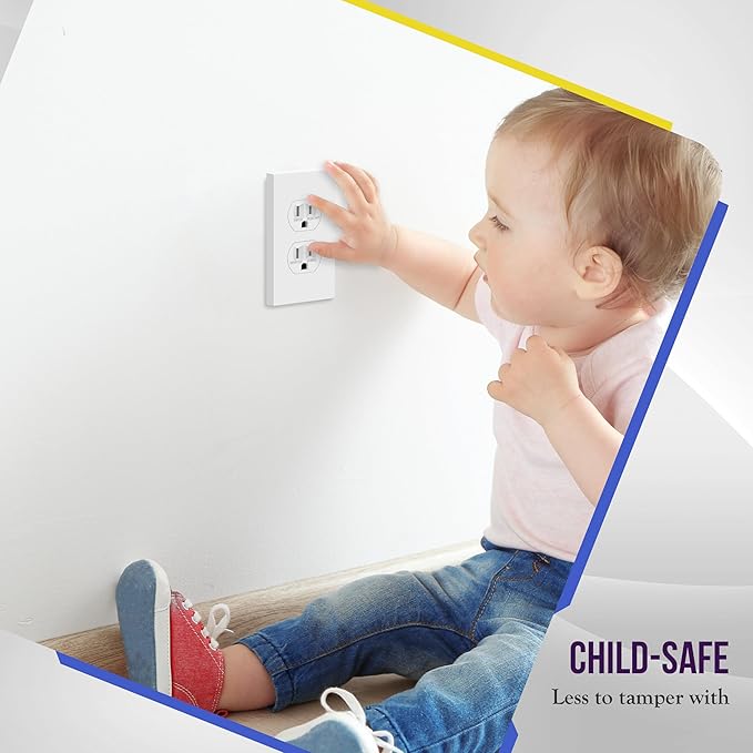 ENERLITES Screwless Duplex Wall Plate Covers, Child Safe Receptacle Outlet Covers, Size 1-Gang 4.68"x 2.93",Unbreakable Polycarbonate Thermoplastic,SI8821-W-10PCS,Glossy, White, 10 Pack