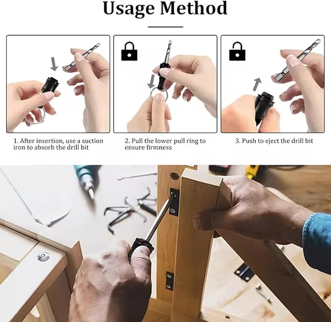 Bit Holder Keychain 6pcs - 1/4 inch Hex Shank Bit Holders - Quick Release Design for Nut Driver, Screwdriver & Drill Bits - Aluminum Alloy, Black - Include Keychain Carabiner - Gift for Men