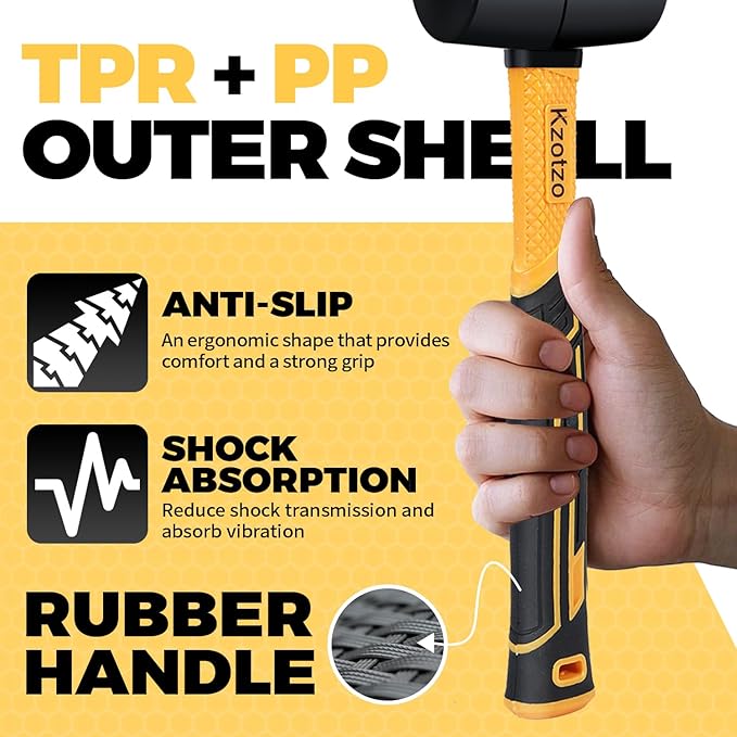 2-Pack Rubber Mallet Hammer Set, 16oz & 35mm Tool for Flooring, Tent Stakes, Woodworking, Camping, Crafts, Jewelry Wood，Fiberglass Shockproof Cushioned Grip, (16OZ 35MM Rubber Hamme)