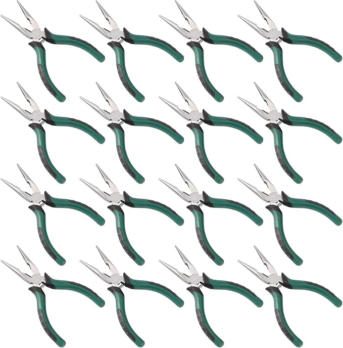 ZOENHOU 16 PCS 6 Inch Spring Loaded Needle Nose Pliers with Side Cutter, Professional Precision Long Nose Pliers with Side Cutting for Cables Clamping Pinching