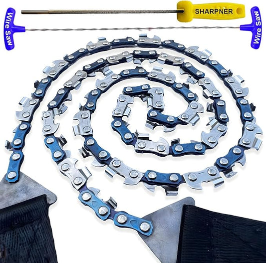 36 Inch Pocket Chainsaw Survival Kit ??Hand Chain Cutting Tool with Wire Cutter, Sharpening File & Storage Box for Camping, Hiking & Outdoor Tree Work
