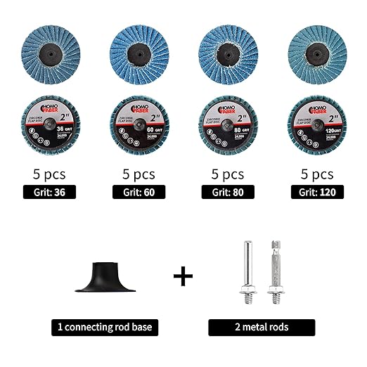 HOMO FABER 21 PCS 2 Inch Die Grinder Flap Disc, with 1/4" Holder, Grit 36/60/80/120, Roll Lock Grinding Sanding Disc for Die Grinder Surface Prep Strip Grind Polish Finish Burr Rust Paint Removal
