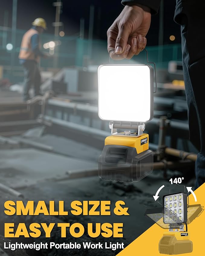 LIVOWALNY 2PCS LED Work Light Compatible with Dewalt 20V Max Battery, 70W 7000LM Battery Light 20V Cordless Tools, Portable Flood Flashlight with USB A & USB C Output Port, Low Voltage Protection