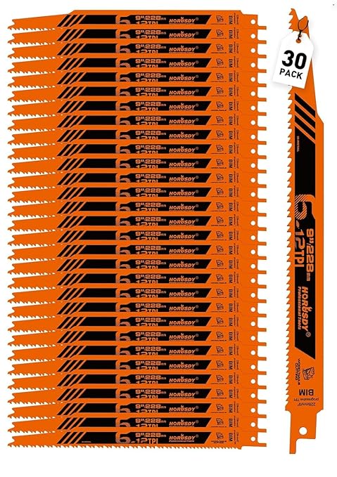 HORUSDY 30Pack 9 Inch 6-12 TPI Reciprocating Saw Blade Wood Pruning, Bi-Metal Saw Blades for Nail Wood or Trees Cutting, Sharp and Durability with Organizer Case