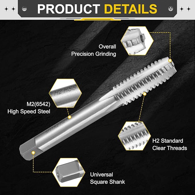 uxcell Hand Plug Tap M11 x 2 H2 Metric Thread Plug Style Taps Straight Flute Screw Tapping Threading Tool High Speed Steel HSS6542