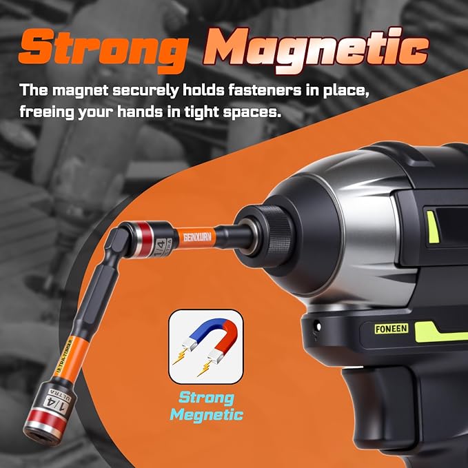 Impact Nut Driver Set, 10 Pieces 2.56???쒵ong 1/4?? Point Alloy Steel Magnetic SAE Nut Setter Set Use For Require Installing 1/4 Hex Shank Impact Driver with Case Box