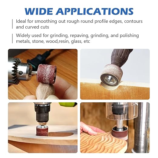 Sanding Drum and Sleeves Set 1-1/2’’,1’’, 1/2’’ with 2 Rubber Erasers, Drill Sanding Kit for Sanding Polishing Multiple Materials Wood Fiberglass Metal, 80, 120 Grit-27PCS