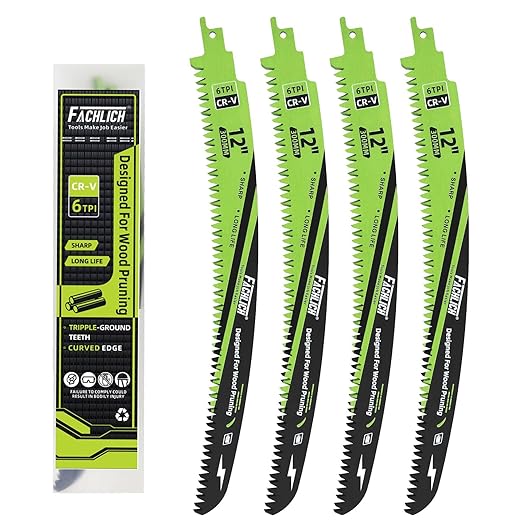 Japanese Teeth Reciprocating Saw Blade 12Inch - Saber Saw Blades Wood Pruning, 4pcs Curved Edge 6TPI for Tree Trimming, Wood/PVC Pipe Cutting