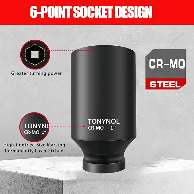 1/2 Inch Deep Drive Impact Socket Set,6-Point,SAE(3/8" to 1-1/4"),14 Pcs,Cr-Mo Steel,With a Storage Case
