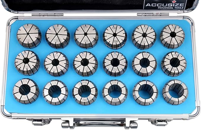 Accusize Industrial Tools - Precision ER32 Collet Set, 18 Pcs, Sizes 3/32'' to 25/32'', High Accuracy, Durable Storage Box, 0223-0880