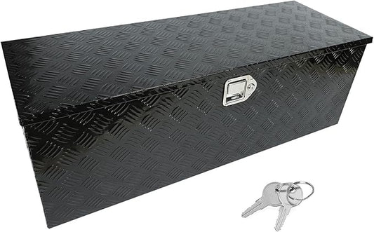 confote 44" Heavy Duty Aluminum Stripes Plated Tool Box Pick Up Truck Bed RV Trailer Toolbox Waterproof Square Storage Organizer with Side Handle, Lock with Keys -44"x 15"x 15"，Black