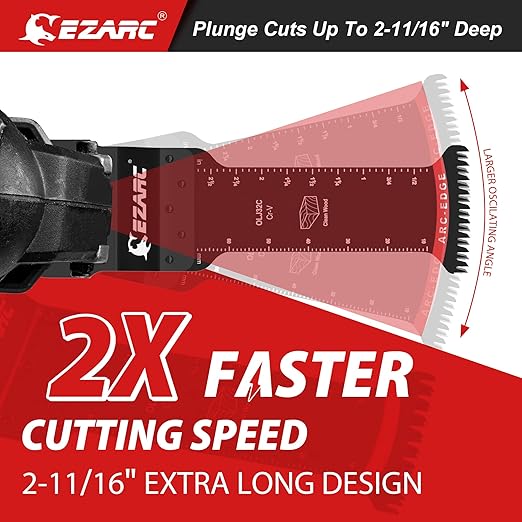 EZARC Oscillating Saw Blades - 10 PCS Extra-Long Reach Arc Edge Multitool with Japanese Teeth, CRV and Bi-Metal Clean Cut for Wood Metal, Universal Quick Release Tool Kits