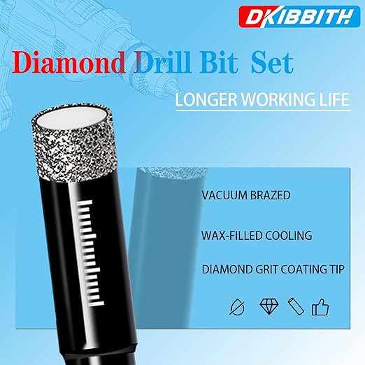 3pc 9/16??Diamond Core Drill Bits Set, 14mm Tile Drill Bits for Ceramic, Porcelain, Marble, Granite, Stone, Glass w/Integrated Coolant for Dry Drilling, Round Shank & Storage Case, Precision Cutting