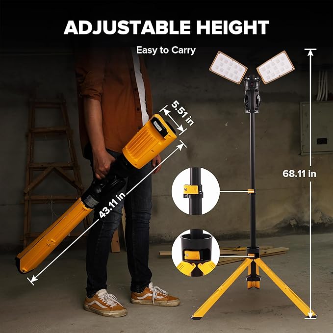LUTEC ?륶pgraded??6290Pro 15000 Lumen 105 Watt Dual-Head LED Work Light with Telescoping Tripod, Work Light with Stand Rotating Waterproof Lamps and 8 Ft 3-Prong Power Cord
