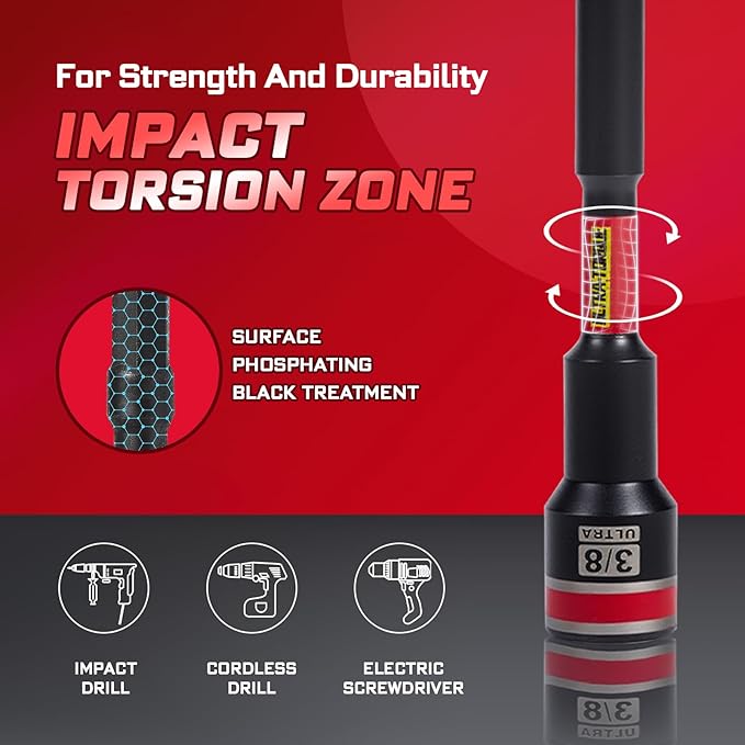 Impact Nut Driver Set, 20 Pieces 2.56???쒵ong 6mm/8mm/10mm/ 11mm/13mm 1/4??/16??/8??/16??/2?? Point Alloy Steel Magnetic Metric/SAE Nut Setter 1/4 Hex Shank Impact Driver with Case Box
