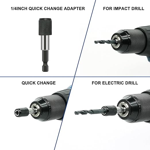 GMTOOLS Combination Drill and Tap Bit Set with Quick-Change Adapter of 13Pcs, 6 SAE Sizes: 6-32NC to 1/4-20NC, 6 Metric Sizes: M3 to M10,Suitable for Drilling Tapping Threading Countersinking