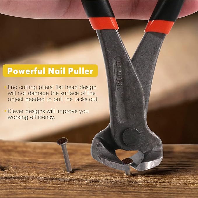 4Pcs End Cutting Pliers and Tack Puller Nail Remover Tools Set with Straight U Tip, Straight V Tip and Angled V Tip Tack Lifter to Remove Nails Wire for Upholstery Car Construction