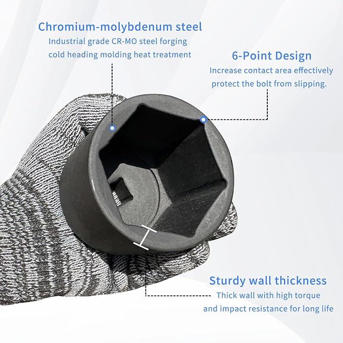 Meccion 1/2 Inch Drive Impact Socket 32mm Metric, 6 Point Cr-Mo Deep Impact Socket, 78mm Length
