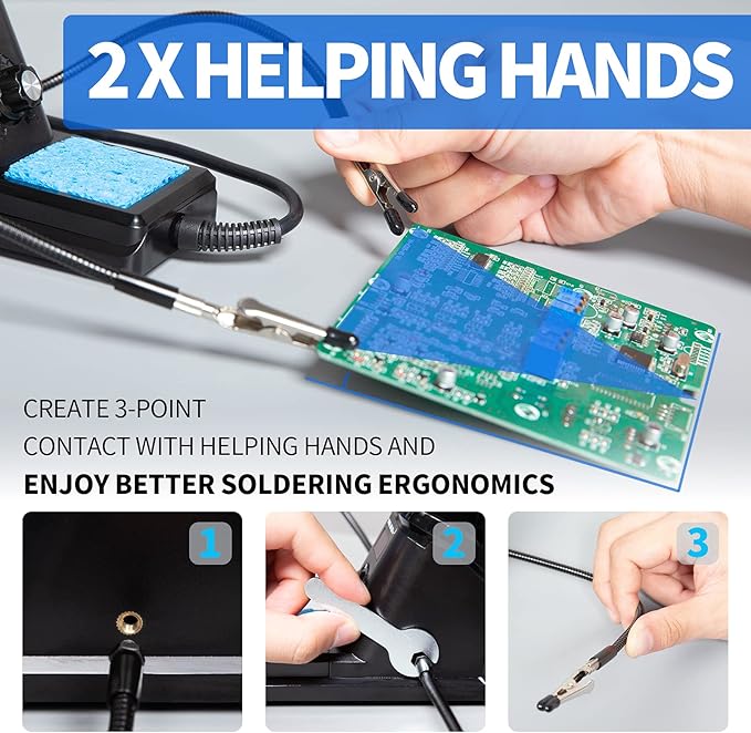 YIHUA 926 III 60W Digital Display Soldering Iron Station Kit w 2 Helping Hands, 6 Extra Iron Tips, Lead-Free Solder, Solder Sucker, S/S Tweezers, 째C/쨘F Conversion, Auto Sleep & Calibration Support