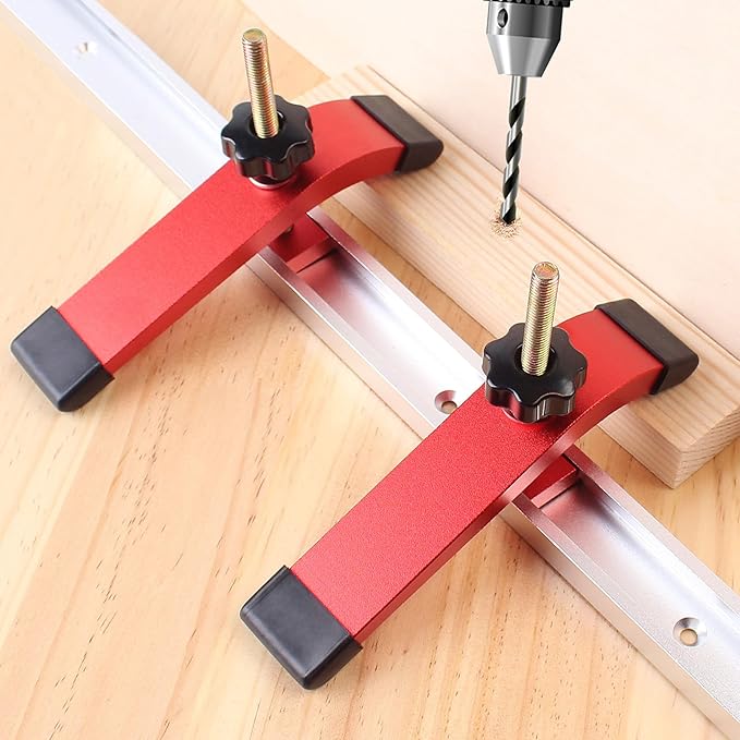 KETIPED Aluminum T-Track Hold Down Clamp With T Bolts and Slider, 6.3"L x 1.3"W Quick Acting Clamps for Woodworking, MGJ-041R