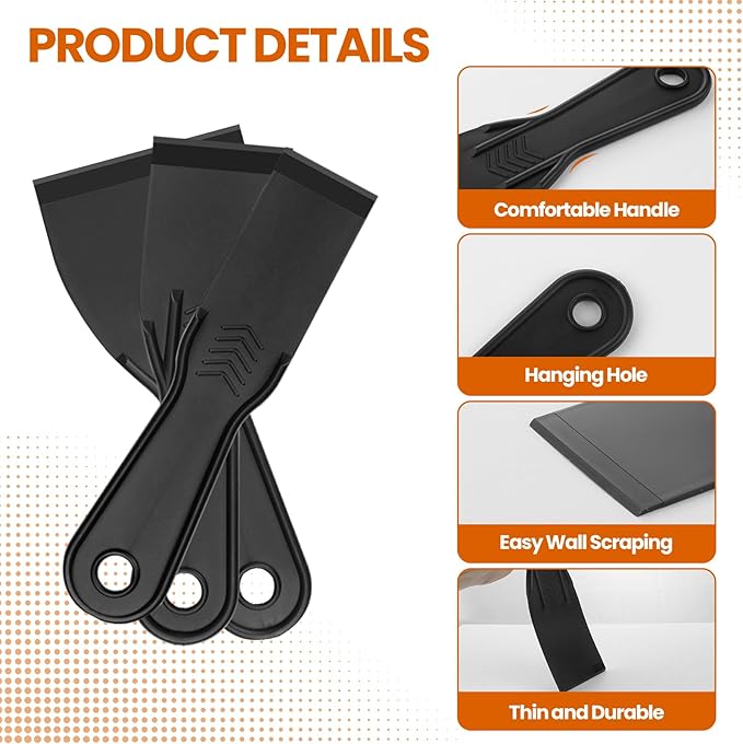 6 PCS Plastic Putty Knife, Black Flexible Putty Knife Scraper, Plastic Paint Scraper, Putty Knife Used for Repairing Walls, Pasting Plaster (Mix)