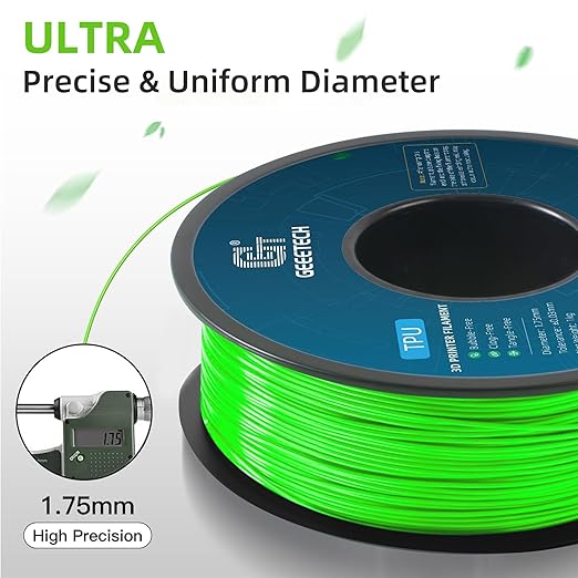 Geeetech TPU Filament 1.75mm ??95A Flexible 3D Printer Filament with High Elasticity, 1KG (2.2lbs) Spool, Dimensional Accuracy 짹0.03mm, Fits Most FDM Printers, Green