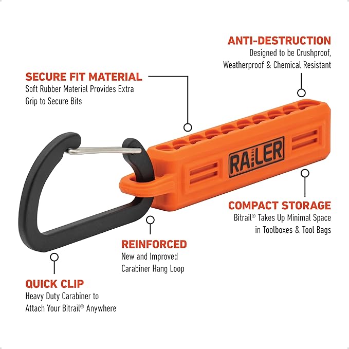 4 Pack Screwdriver Bit Holder Storage Organizer ??Railer 10-Hole Bit Holder with Carabiner (Black/Orange/Camo Green/Hi-Vis Green)