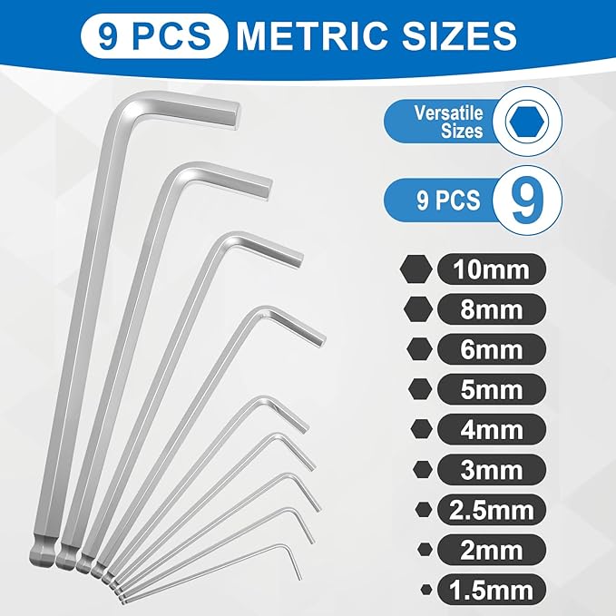 Zoikuloi 9 PCS Hex Key Set, Ball-End Allen Wrench Set, CR-V Allen Key Set, Metric Hex Wrench Set with 1.5-10MM Sizes, Ergonomic Non-Slip Portable Storage Case for Furniture, Bike, Electronics