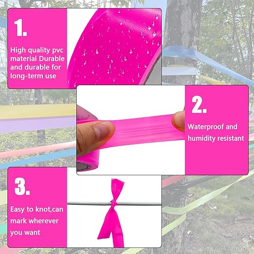 6 Pack Pink and Purple Flagging Tape, Light Violet Non-Adhesive Plastic Ribbon Neon Marking Roll, 1"*600ft, Marking Tape for Tree Marking, Hunting, Boundaries and Hazardous Areas,Trail Marking