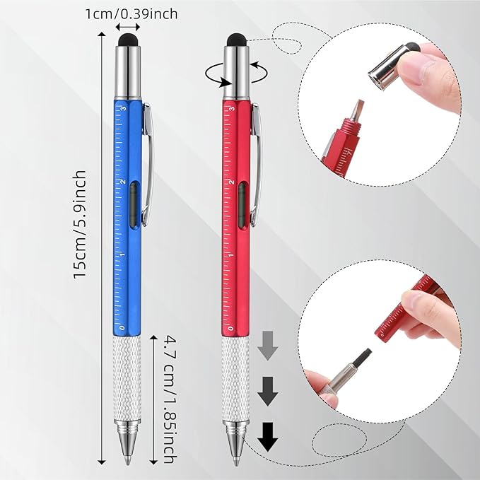 Yeaqee 40 Pcs Stocking Stuffers Bulk for Men 6 in 1 Screwdriver Multi Tool Pens with Refills Ruler Level Gauge for Party Favor Father's Christmas White Elephant Gifts (Classic Color)