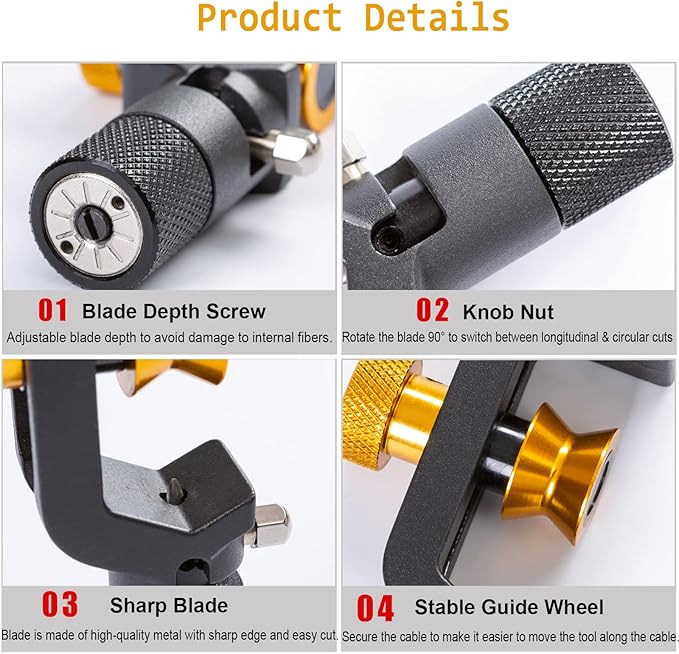 GROWORD 8-28.6MM Cable Stripper - FTTH Armored Fiber Cable Stripping Knife, Radial Cutter, Slitter Tools for Stripping Fiber Optic Cable Jackets