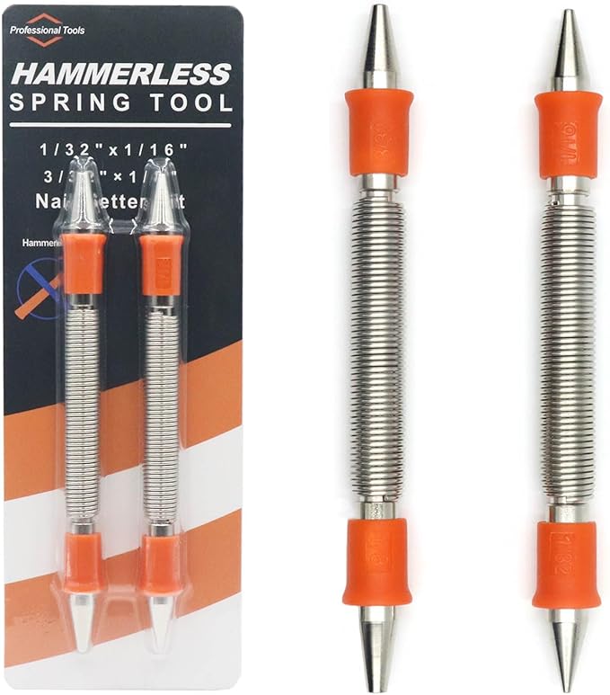 2-Piece Dual Head Nail Setter Kit, Nail Setter Features 1/32-in, 1/16-in, 3/32-in, 1/8-in, Hammerless Nail Set Trim Pak for Wood