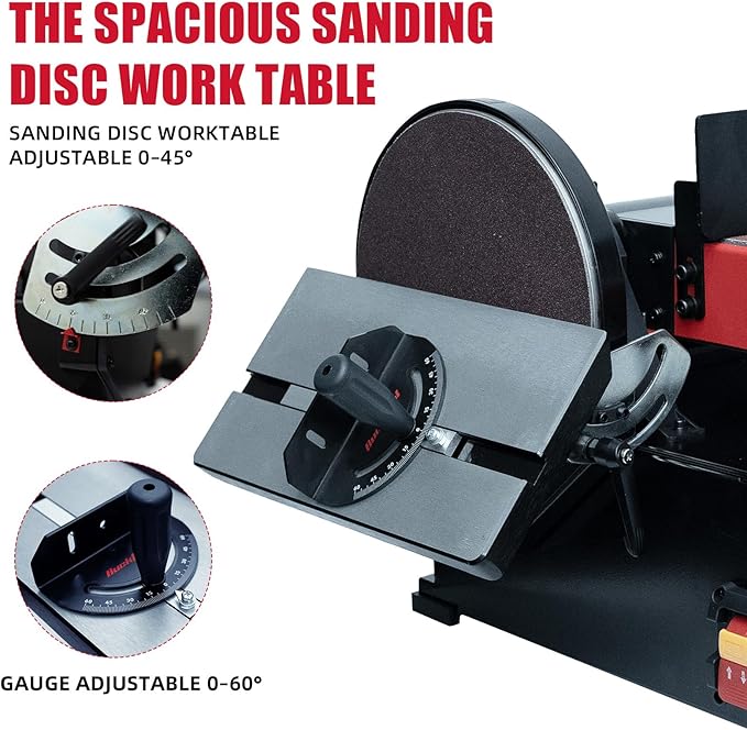 BUCKTOOL Powerful 1-1/2 HP Bench Belt Sander for Wood Working 6 in. x 48 in. Belt and 10 in. Disc Sander BD61000