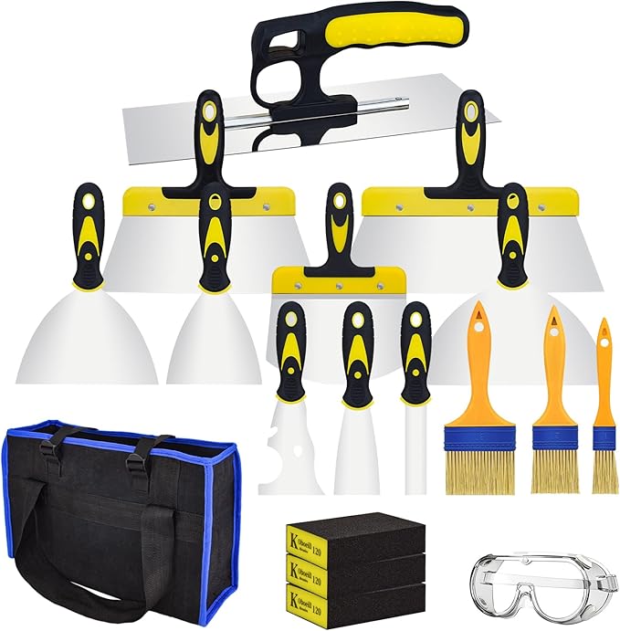 GROGR-18 Piece Putty knife, Drywall Knife Set, Paint Scraper Tool Set, Removing Wallpaper, Applying Putty, Plaster, Adhesive, Cement