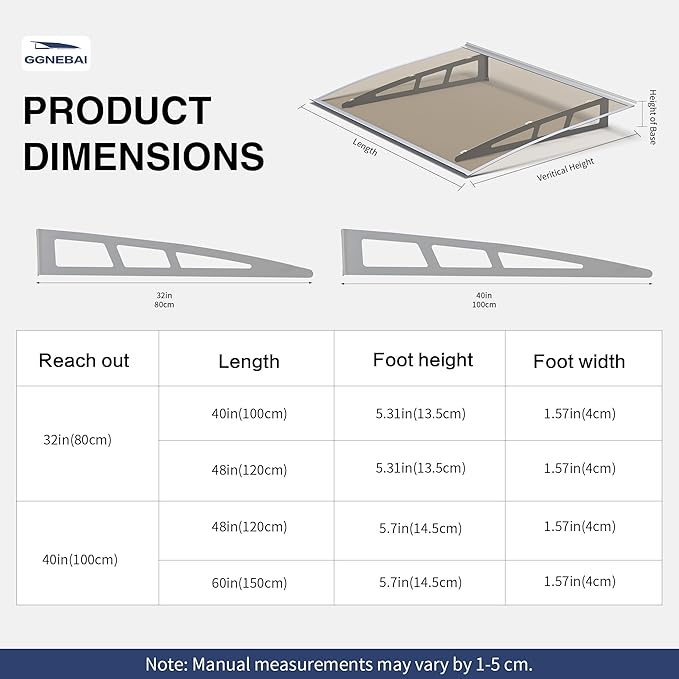 Awning for Door Entrance,32x48Inch Awnings for Doors with Sink,Window Canopy Exterior with Metal Bracket,Solid Crystal Polycarbonate Cover,UV,Rain,Snow Protection for House,Porch,Patio,Deck