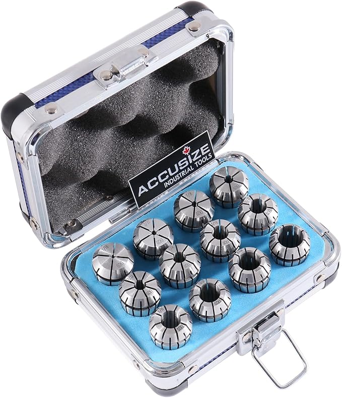 Accusize Industrial Tools 12 Pc Er-20 Collet Set, Size from 1/16'' up to 1/2'' in Fitted Strong Alunimum Box, 0223-0799
