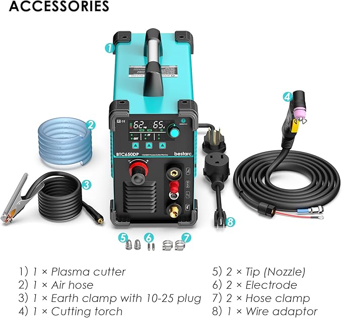 bestarc Plasma Cutter, [Pilot Arc] [Large LED Display] [Air Sensor] 65A bestarc Plasma Cutter Machine 110/220V Dual Voltage, 5/8 Inch Clean Cut 1 Inch Max Cut, Post Flow 2T/4T for Beginners DIY