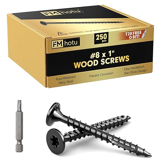 #8 x 1” Deck Screws, 250Pcs Star Drive Wood Screws, Rust Resistant Timber Screws for Timber/Log/Landscaping Wood, T20 Star Bit Included, Black