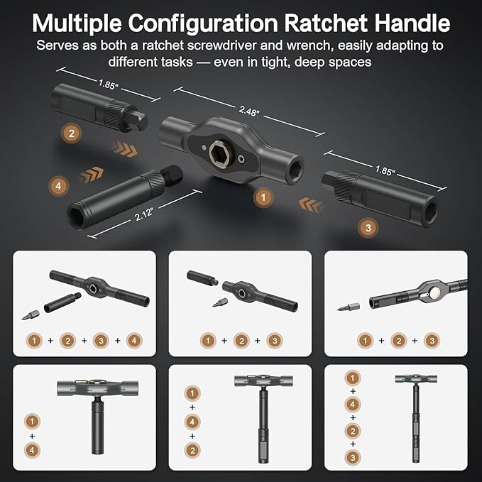 42 in 1 Magnetic Screwdriver Set, Ratcheting Precision Bit Driver with T Handle, Portable Carrying Case for DIY, Electronics, Bicycle and Furniture Repair